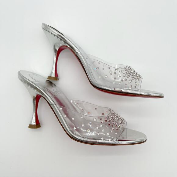 Christian Louboutin Degramule Silver PVC Strass Gradient Mule Sandal Heels EU 36 - Picture 4 of 12